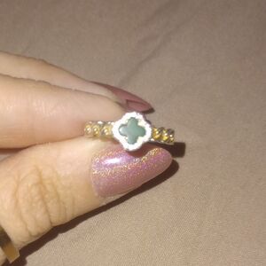 Elegant Gold Plated 925 Stamped and Green Clover Ring